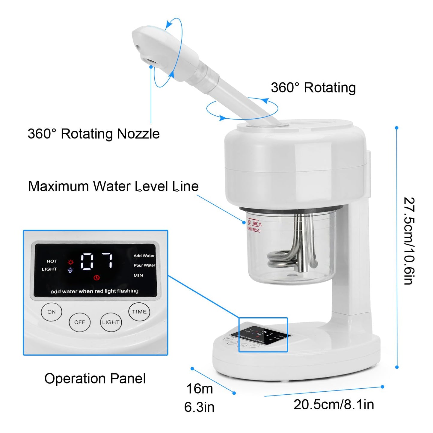 JOSTZHXIN Facial Steamer Nano Ionic Face Steamer with Extendable Arm,Portable Facial Steamer 360°Rotating Nozzle Esthetician Steamer for Personal Care at Home or Salon