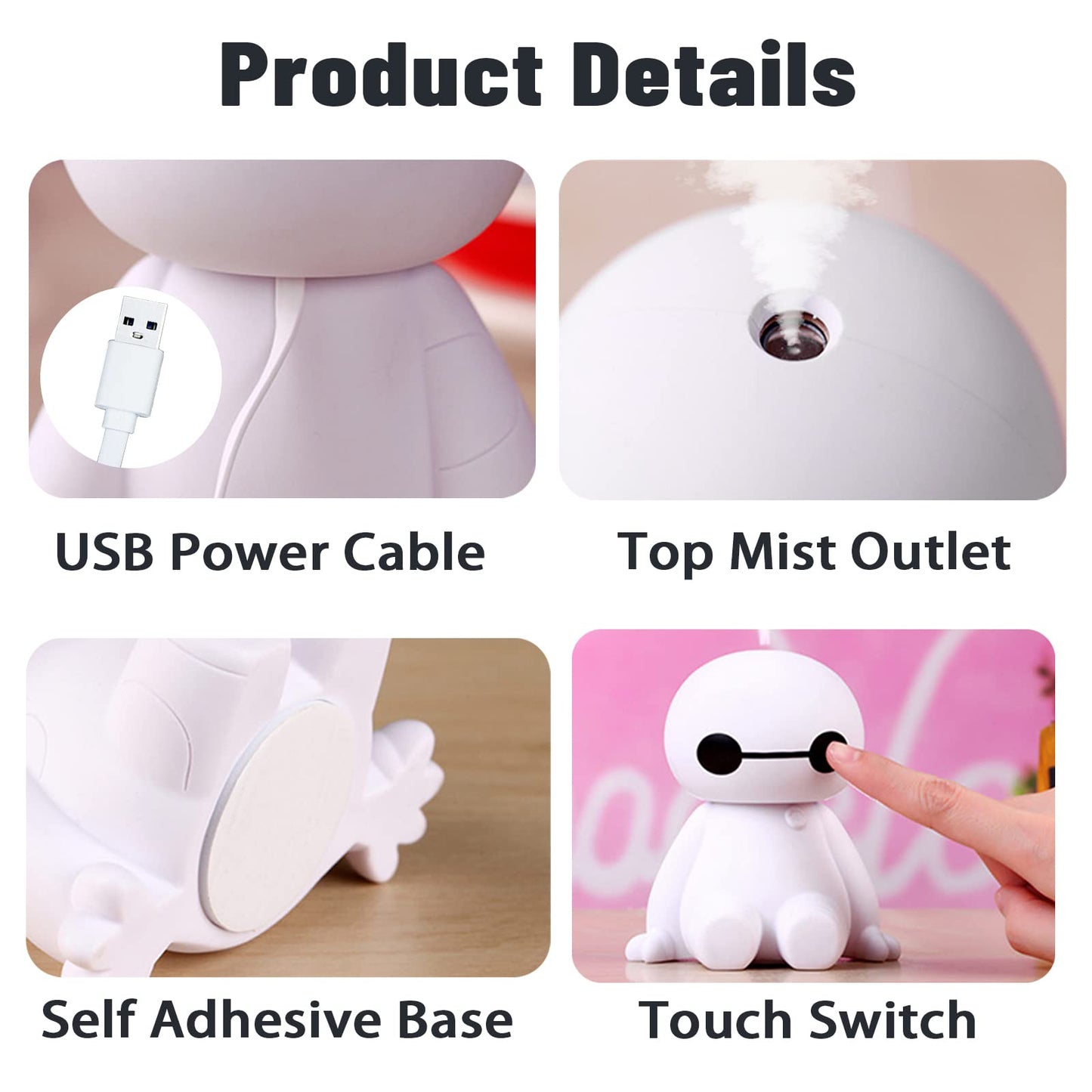 INVODA Humidifiers Portable Small Cool Mist Humidifiers Mini USB Personal Desktop for Travel, Car, Office Room, Bedroom (White)