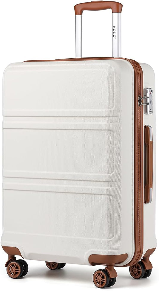 Kono 24 Inch Luggage Suitcase Lightweight with Spinner Wheels TSA Lock Hardside Medium Checked Luggage Durable Rolling Suitcase Cream White