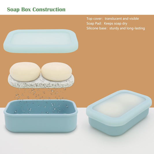 OLAMAR Solid Shampoo Bar Holder,Silicone Travel Soap Case,Enhanced Leak Proof Soap Container with Drainage Layer Soap Holder, Suitable for Bathroom,Camping and Gym (Blue, Large)