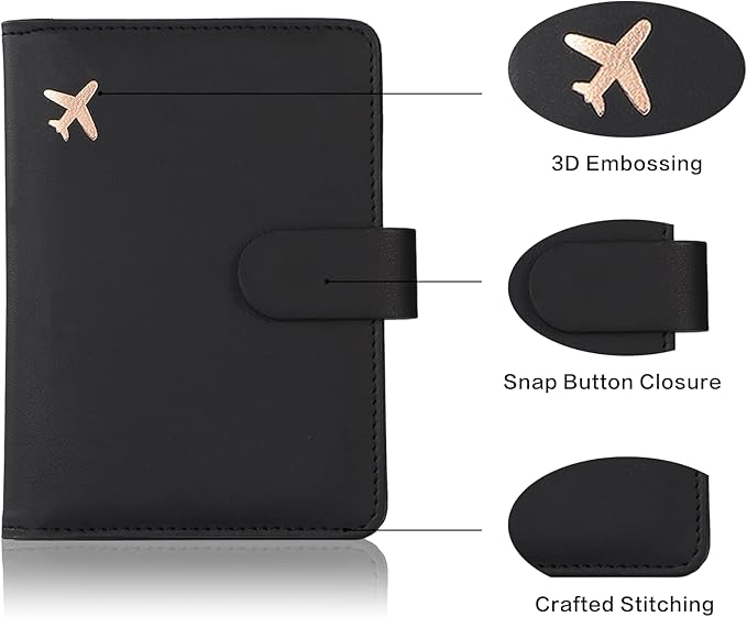 Cnycmy Passport Holder with Vaccine Card Slot, RFID Blocking, Waterproof, Unisex, Faux Leather, 2-in-1 Travel Organizer (Black)