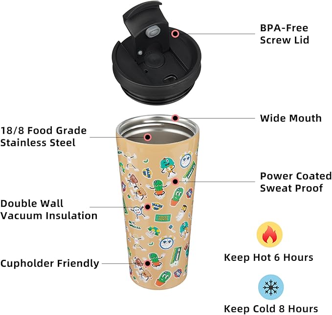 BJPKPK 22oz Tumbler With lid And Straw Stainless Steel Travel Coffee Mug Insulated Tumblers Cups,Spring Party Brown