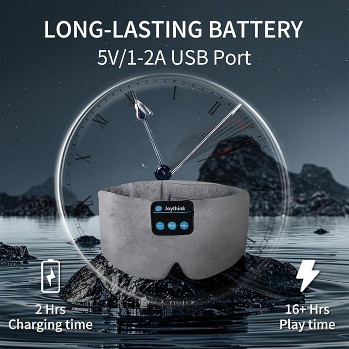 Joythink Sleep Headphones Wireless Eye Mask Kids Children Silk Wireless Headband Headphones for Sleeping with Adjustable Speaker Wireless Earbuds Side Sleeper Travel Meditation Music Mask Grey