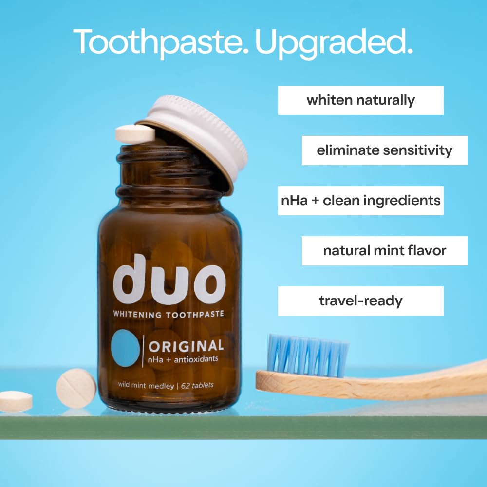 Duo Toothpaste Tablets | Nano-Hydroxyapatite (nHa) Natural Whitening, Remineralize, Reduce Sensitivity | Sustainable & Plastic Free | Dentist Created | Wild Mint Medley - 1 Bottle / 62 Tablets