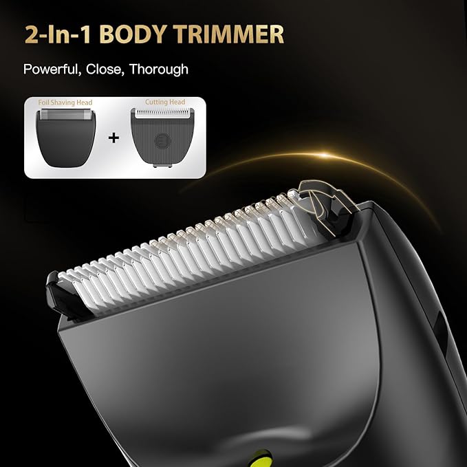 2-in 1 Body Hair Trimmers for Men, Pubic Groin Hair Trimmer for Men with Dual-Head Trimmer & Foil Blade, Electric Ball Trimmer Razors w/Light, Charging Dock, Waterproof Body Groomer Shaver Kit