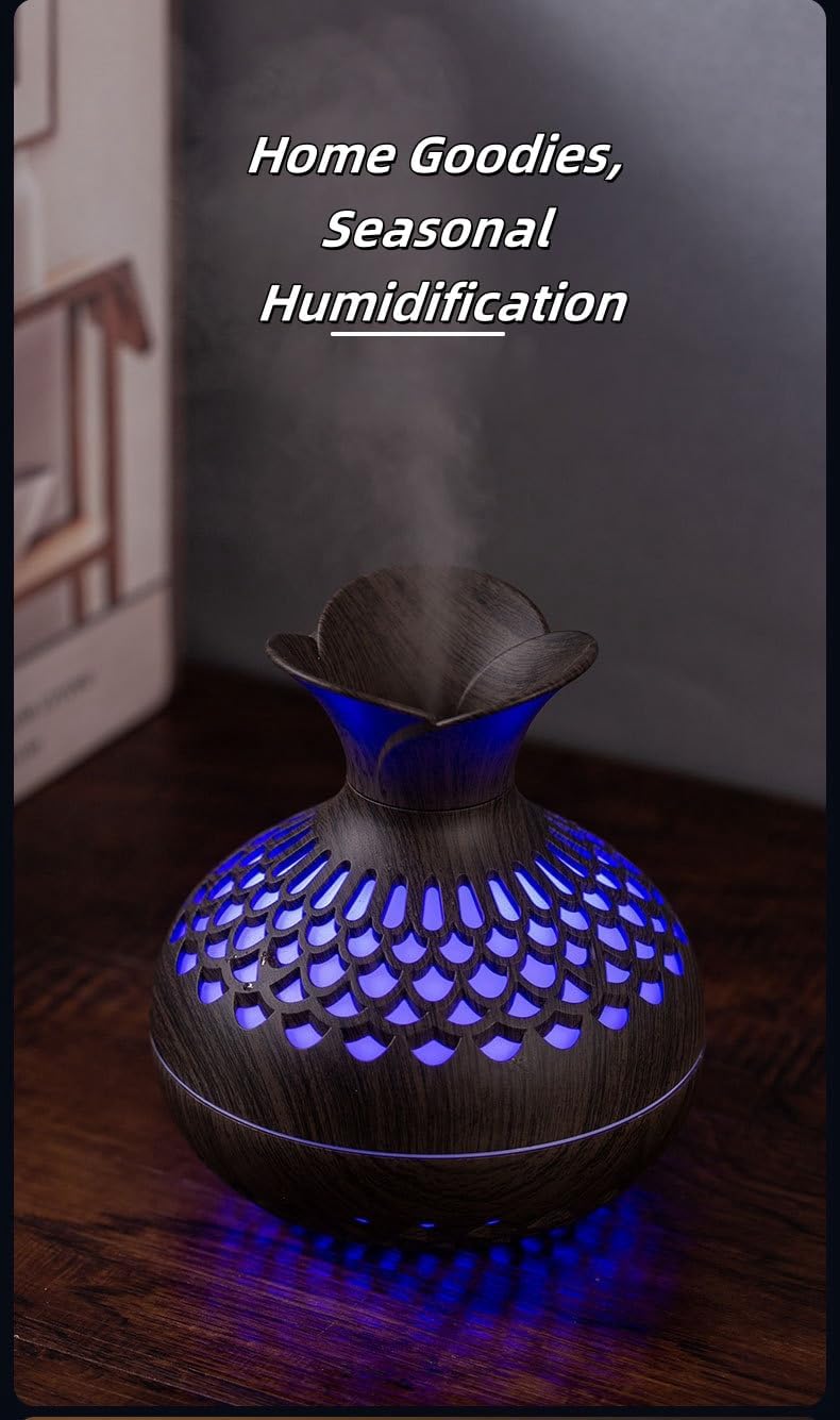 Humidifiers for Bedroom, 300ml Portable Mini Humidifier Wooden Vase Flower Diffuser for Baby Bedroom Travel Office
