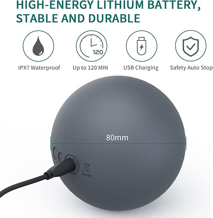 3'' Vibrating Massage Ball - Massage Roller Ball with 5 Speed Vibrations for Muscle and Fitness, Plantar Fasciitis Pain Relief, Myofascial Release and Trigger Point Treatment (Gray)