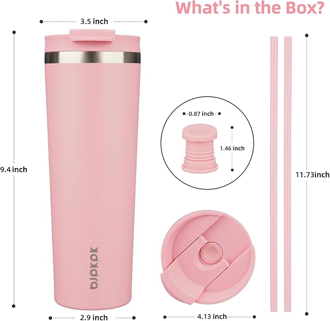 BJPKPK 30oz Tumbler With lid And Straw Stainless Steel Travel Coffee Mug Insulated Tumblers Cups,Light Pink