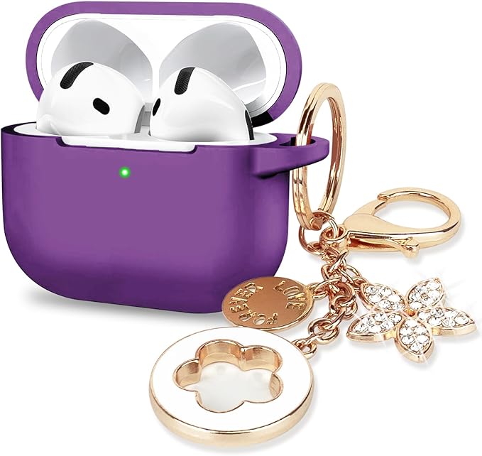 Case Cover for Apple Airpods 4 - VOTILE Airpods 4 Cases 2024 Cover Women Silicone iPods 4 Earbuds Wireless Accessorie Charging Cases Girl Bling Keychain for Airpod iPods 4th Generation - Dark Purple