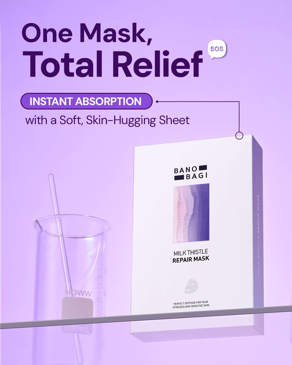 Bano Milk Thistle Repair Skin Care Set - Korean Skin Care with Centella, Soothing & Barrier Repair Kit for Sensitive Skin, Face Mask 10EA & Serum 0.5 fl. oz., Face Moisturizer, Fragrance-Free