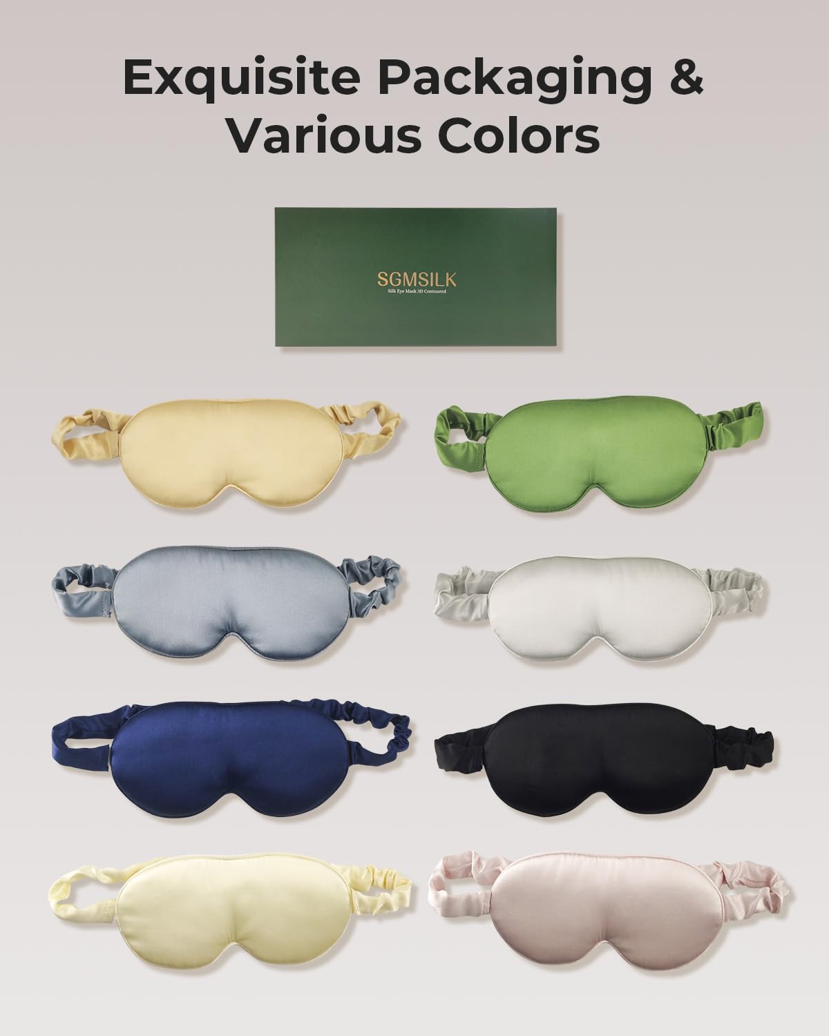 SGMSILK 100% Pure Mulberry Silk Sleep Mask, 3D Contoured Cup Eye Mask for Sleeping, 22 Momme Super Soft Breathable Blindfold, Adjustable Blackout Travel Silk Eye Cover Light Gray