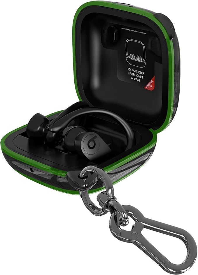 Compatible Powerbeats Pro Case Cover, Full Protective Shockproof Anti-Slip Silicone Case for Beats Powerbeats Pro (Black Edge+Army Green)