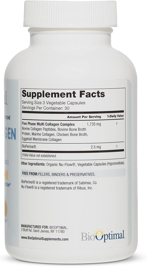 BioOptimal Multi-Collagen Supplement Capsules, Types I, II, III, V, & X Collagen, 90 Capsules