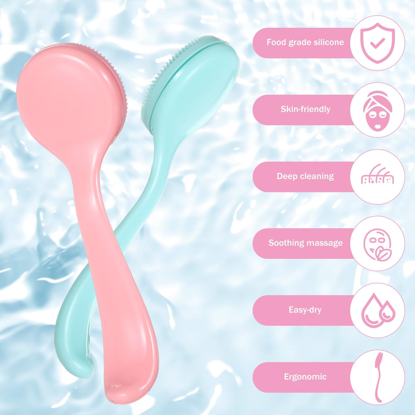 JJUNW 4 Pack Silicone Manual Facial Cleansing Brush, Skin Friendly Waterproof Face Cleaning Scrubber Exfoliator Brush for Blackheads Whiteheads Makeup Residues Removal (Blue, Pink)