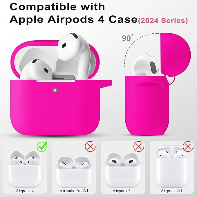 Case Cover for Apple Airpods 4 - VOTILE Airpods 4 Cases 2024 Cover Women Silicone iPods 4 Earbuds Wireless Accessorie Charging Cases Girl Bling Keychain for Airpod iPods 4th Generation - Hot Pink