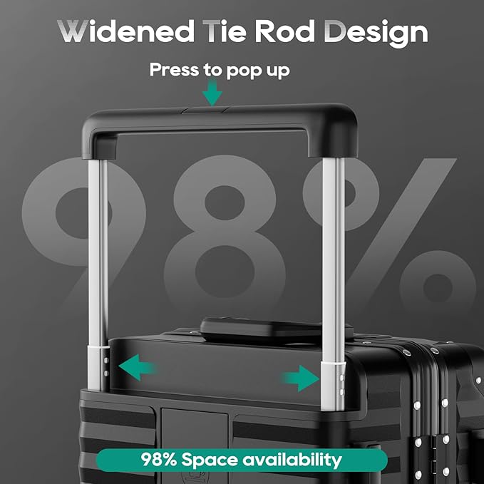 Joyway 20 Inch Carry on Luggage with Aluminium Frame and Front Pocket, PC Hardshell Suitcase with USB Port and Cup Holder, 21.5x14.2x9 Airline Approved, Luggage with Spinner Wheels and TSA Lock(Black)