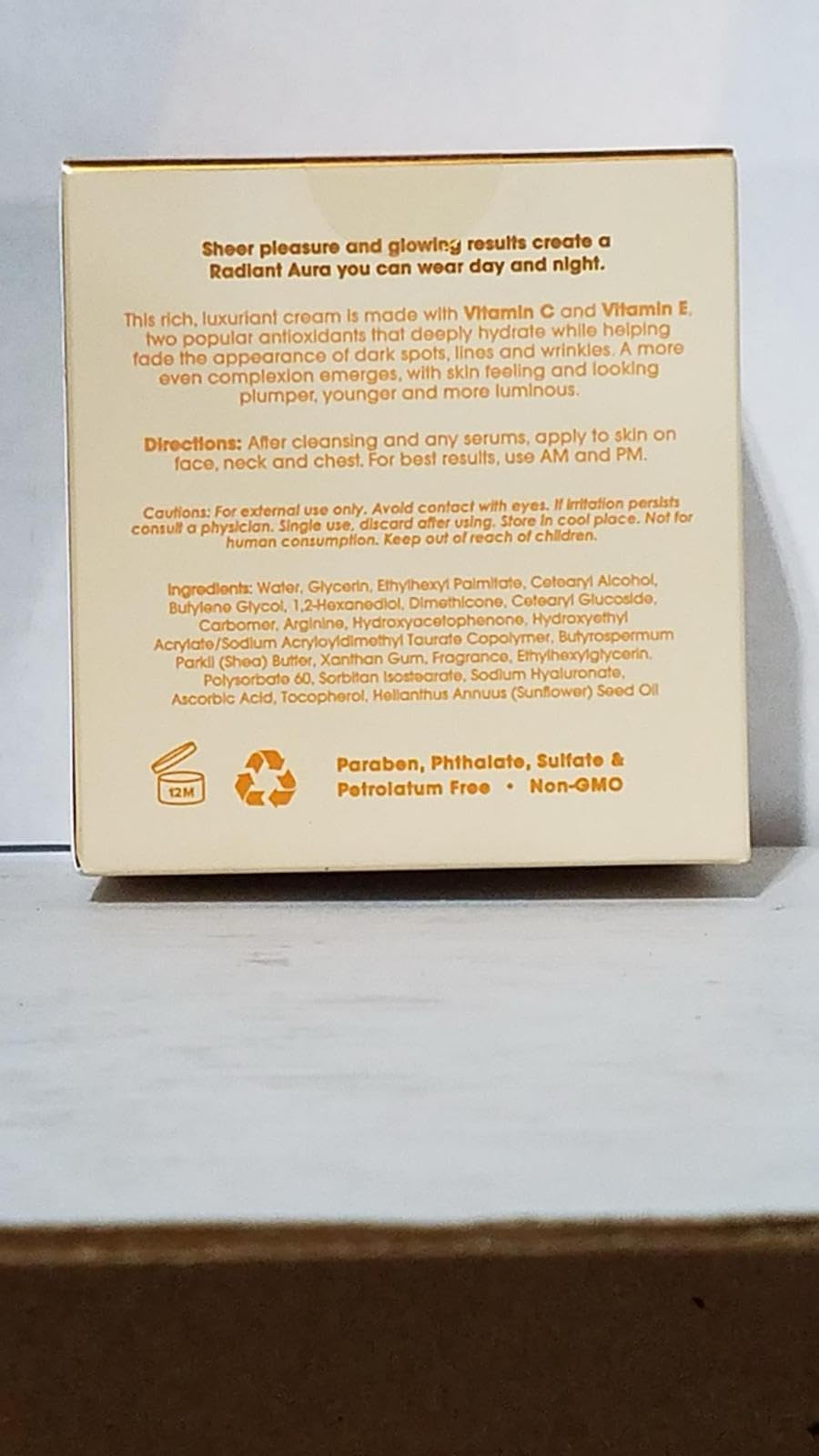 Radiant Aura Vitamin C & E Face Cream – Korean Anti-Aging Moisturizer for Deep Hydration – Daily Formula for Dry Skin, Helps Smooth Fine Lines & Supports Skin Barrier – 1.67 oz / 50 ml