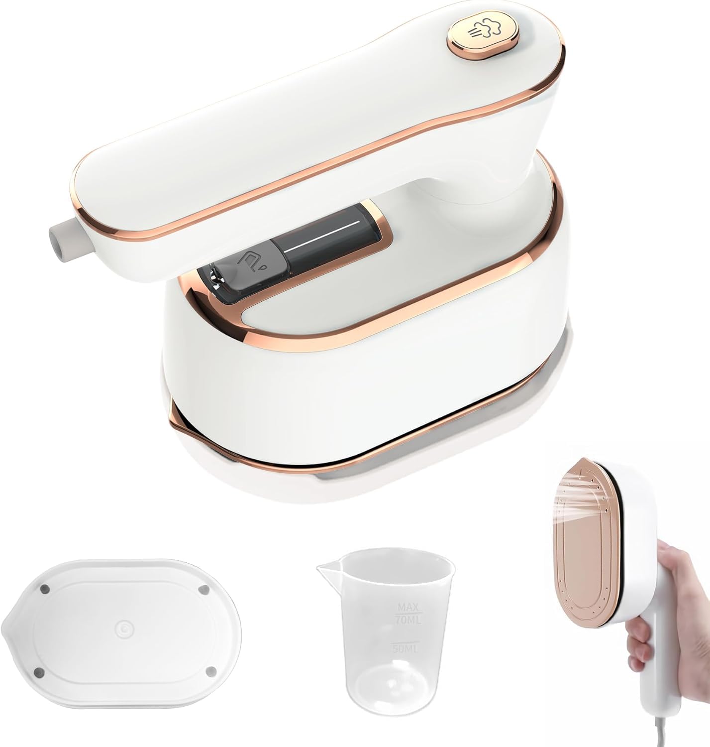 HFLYJPYW Mini Steam Iron for Clothes, Portable Travel Steamer, Handheld Iron With Dry and Wet Ironing Support for Home and Travel (White)