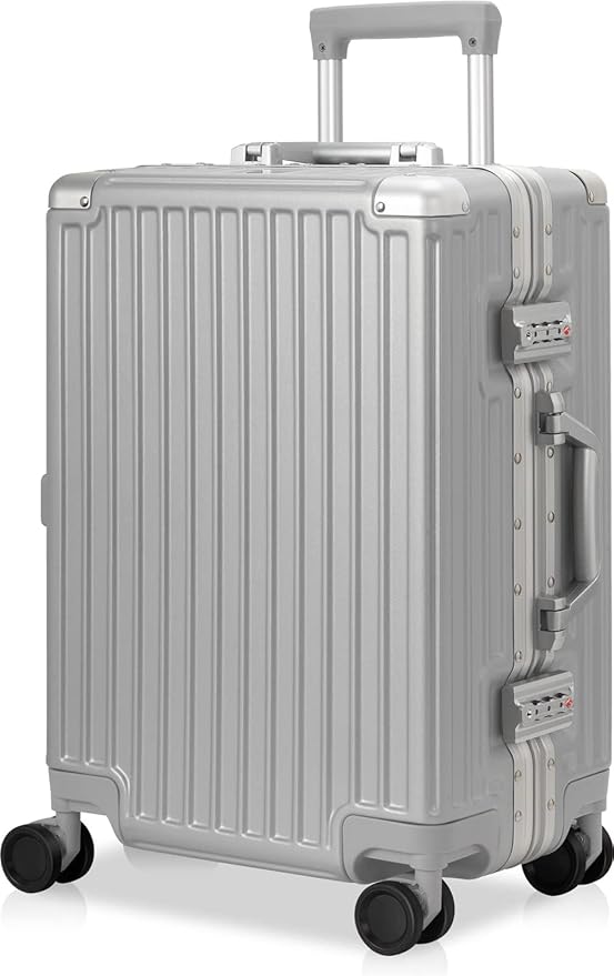 AnyZip Carry On Luggage - Aluminium Frame, PC ABS Hard Shell, Suitcases with Wheels, TSA Lock, No Zipper - 20in Silver