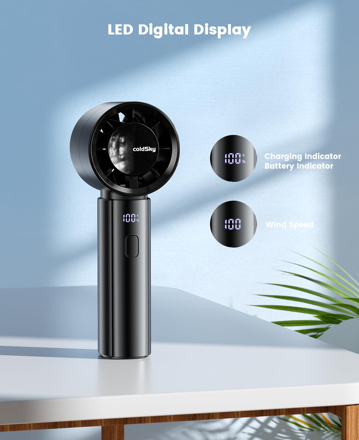 coldSky Portable Handheld Turbo Fan, 4000mAh Rechargeable High Speed Personal Fan With 5 Speeds, Small Cooling Fans With Digital Display For Women Outdoor, Travel, Vacation