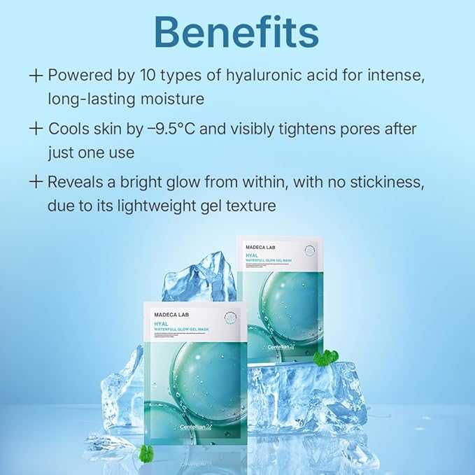CENTELLIAN 24 Madeca Lab Hyal Waterfull Gel Mask – Deep Hydration with 10-Layer Hyaluronic Acid Complex, Cooling & Soothing, Ultra-Light No-Drip Gel Sheet
