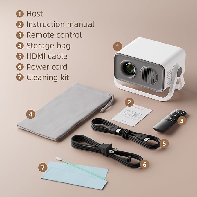 BKZ 2025 upgraded 360°Adjustable Dual Stand AI Auto Keystone Electric Focus Mini Portable Projector with Bluetooth 5.4, 1080P support Outdoor movie Projector compatible with HDMI/USB/Phone (Gray)