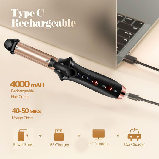 Cordless Curling Iron, Cordless Rechargeable Curling Iron, 4000mAh Cordless Hair Curler, 356°F Travel Mini Straightener,USB Charge Battery Flat Iron and Curler 2 in 1 for Short Hair