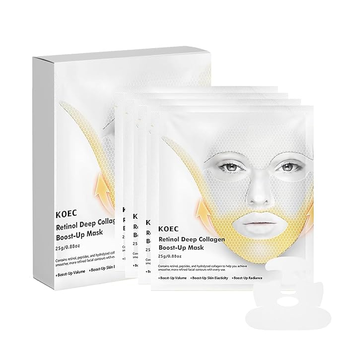 4PCS Collagen Retinol Face Mask - Korean Glass Skin for Moisturizing, Firming, Glowing - Overnight Deep Collagen Mask -Deep Hydration, Smoothing Smile Lines & Forehead Wrinkles