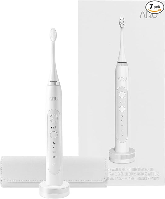 ARU Sonic Toothbrush Starter Kit with Customizable Modes and 2 Minute Timer, ADA-Approved Electric Toothbrush for Adults, Soft Toothbrush for Gums, 45+ Days Battery, Travel Case, Arctic White