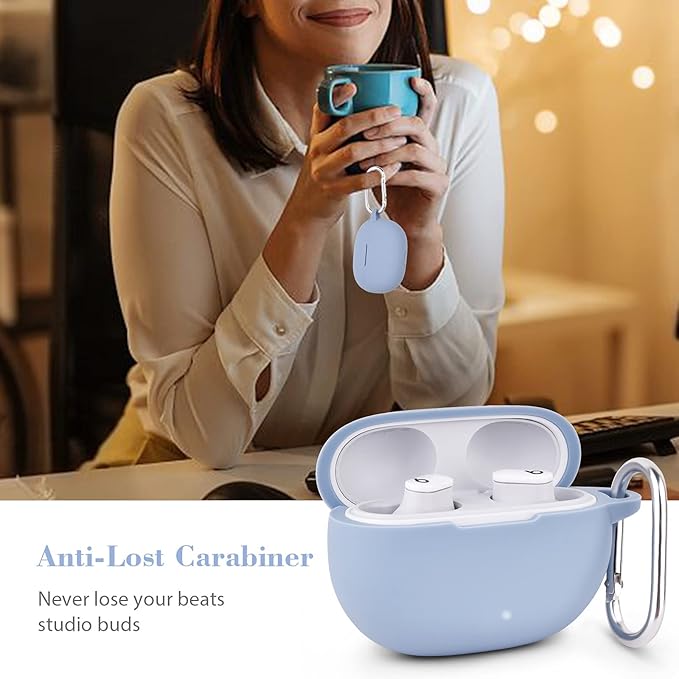 AIRSPO Silicone Case Compatible with Beats Studio Buds Case 2021 Soft Protective Cover for Beats Wireless Earbuds with Keychain (Grayish Blue)