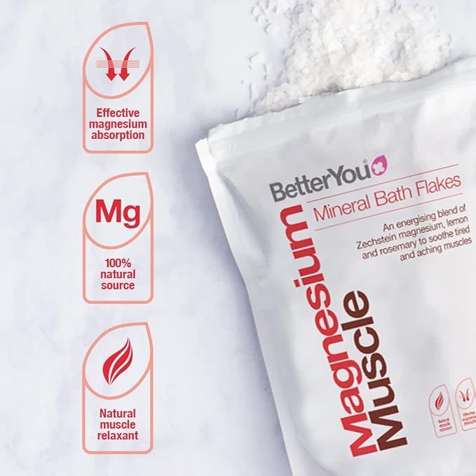 BetterYou Magnesium Muscle Bath Flakes - Mineral Bath Salts for Muscle Recovery - Post-Workout Soak for Sore Muscles - Natural Magnesium - 2.3 lb (Pack of 2)