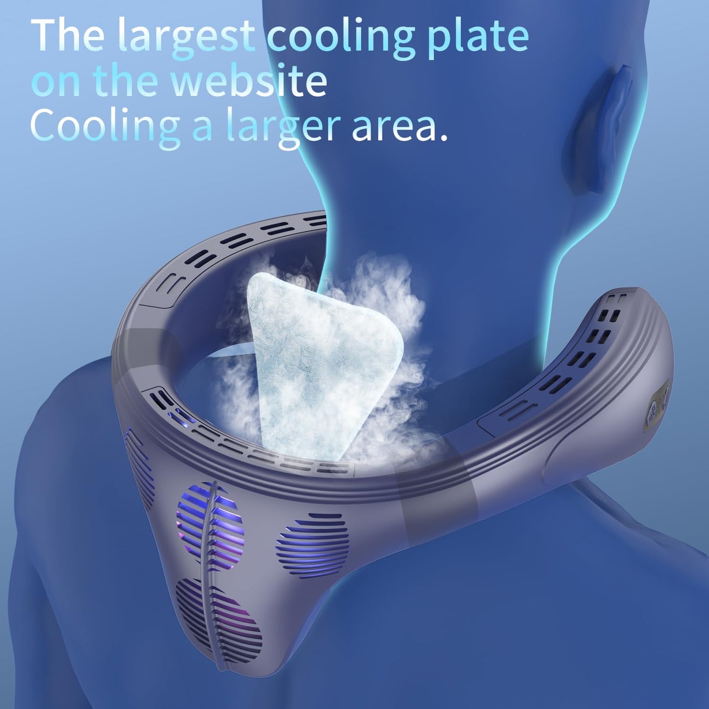 PluvoFan Neck Fan Back-Windy 6000mAh with Cooling Plate Bladeless Portable Thermo-Electric Cooler Rechargeable Camping Essentials for Women Men Outdoor Activities Gardening Walking the Dogs(Navy Blue)