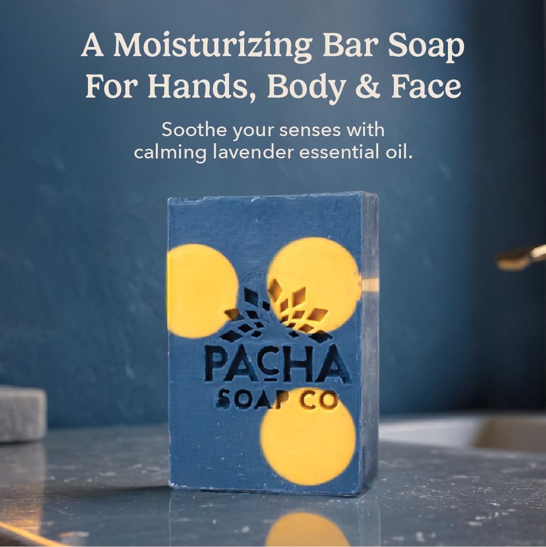 Pacha Soap Co. Bar Soap, Lavender & Blue Tansy, 3-Pack (4 oz ea) - Premium, Handcrafted, Hydrating, Natural Face Wash, Hand Cleanser, Body Wash, Soothing Essential Oils