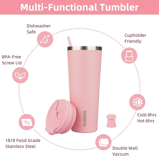 BJPKPK 26oz Tumbler With lid And Straw Stainless Steel Travel Coffee Mug Insulated Tumblers Cups,Light Pink