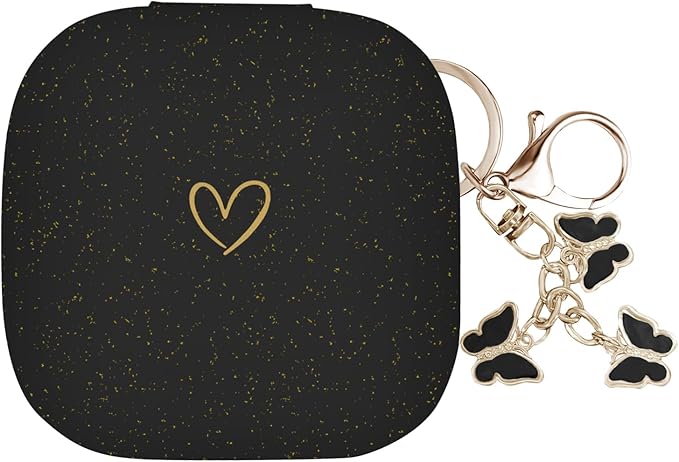 Compatible with Powerbeats Pro, Soft Silicone Case with Gold Heart Pattern for Powerbeats Pro Case with Cute Butterfly Keychain for Girls Women (Glitter Black)
