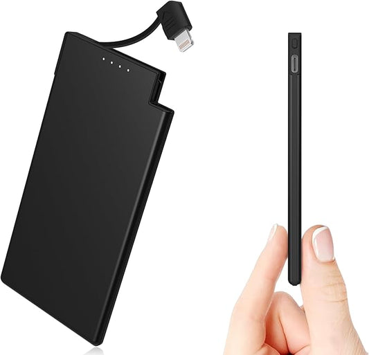 Auskang Portable Charger for iPhone 14/13/12/11/X/8/7 Series- 5000mAh Lightning Connector Slim Power Bank Built in Cable-Thin Battery Pack Travel for Outdoor Travel (Not for iPhone 15 16 Device)
