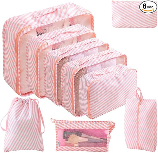 Compression Packing Cubes for Travel, Lightweight Vacation Travel Essentials, Travel Accessories for Suitcase Organizer Bags Set, Durable Luggage Organizer Travel Bags (pink/white 9 set)