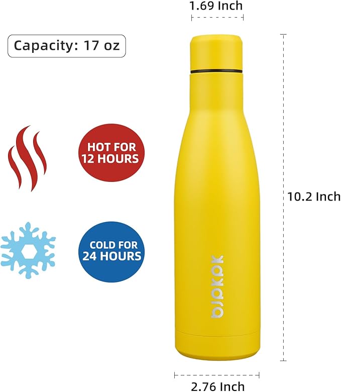 BJPKPK 17oz Insulated Water Bottles Stainless Steel Sports Water Bottles Keep Cold and Hot for Travel Dishwasher Safe,Yellow