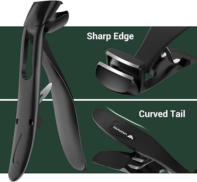 Angled Head Nail Clippers for Seniors, Ergonomic Toenail Clippers for Thick Nails with Wide Jaw Opening, Premium Steel Nail Cutter Nail Clippers with Catcher for Men and Women Black