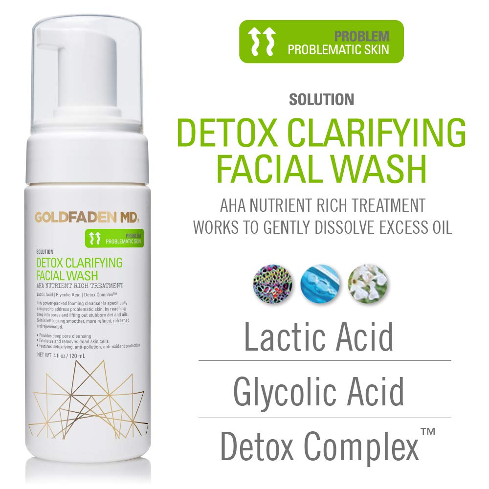 GOLDFADEN MD Detox Clarifying Facial Foaming AHA Cleanser | Purifying w/Glycolic Acid, Lactic Acid & our Detox ComplexTM | 4 fl oz