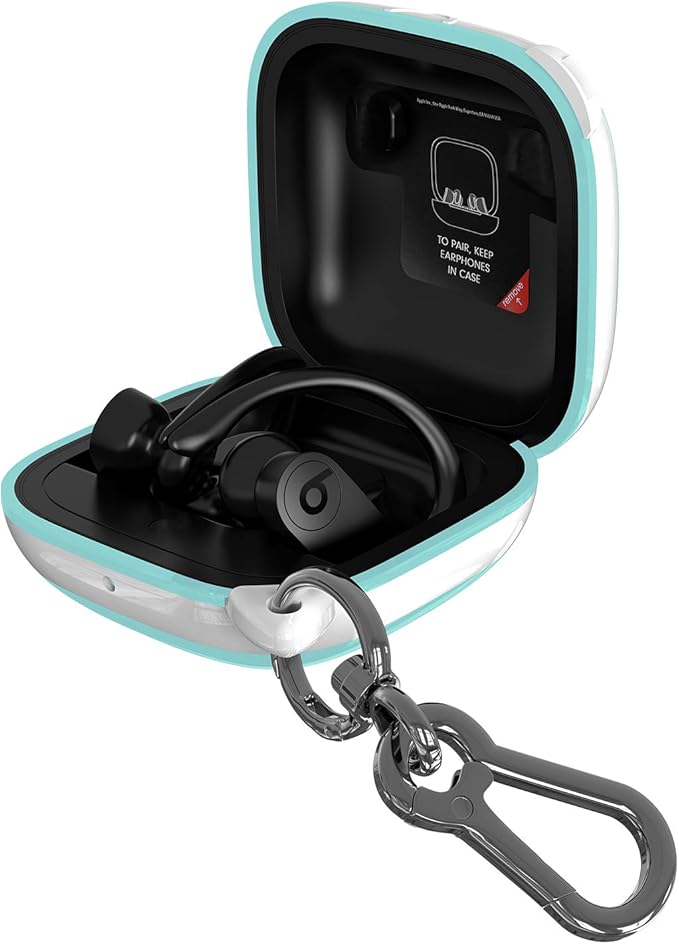 Compatible Powerbeats Pro Case Cover, Full Protective Shockproof Anti-Slip Silicone Case for Beats Powerbeats Pro 2019 (White Edge+Light Green)