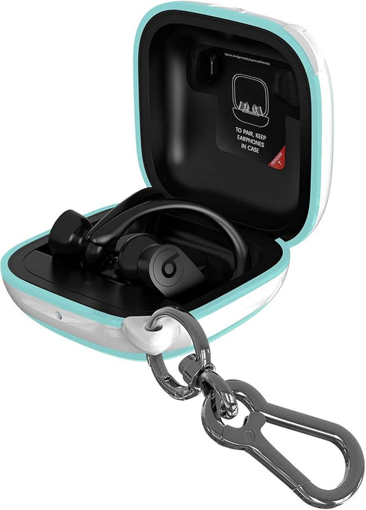 Compatible Powerbeats Pro Case Cover, Full Protective Shockproof Anti-Slip Silicone Case for Beats Powerbeats Pro 2019 (White Edge+Light Green)