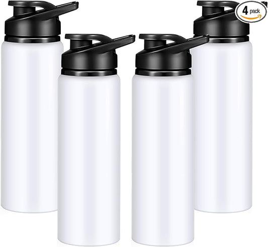 CHENGU 4 Pcs Aluminum Water Bottle 24oz Aluminum Reusable Bottles Lightweight Snap Lid Sports Water Multipack Easy Carry Leak Proof Travel for Gym Camping Hiking Outdoor Fishing (White)