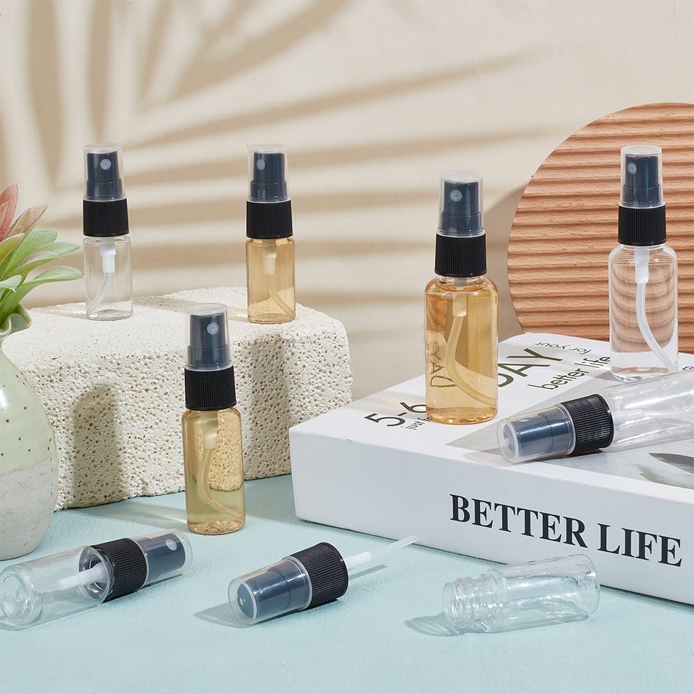 OLYCRAFT 120Pcs Plastic Travel Spray Bottles 0.3oz/10ml 0.7oz/20ml 1oz/30ml Mixed Capacity Mini Travel Bottle Set with 6pcs Funnels Refillable Liquid Containers for Essential Oils Toners Carrying