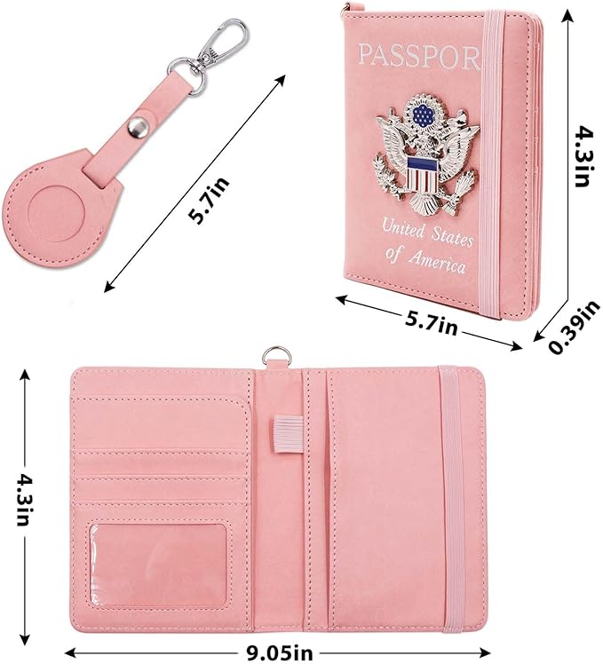 Cnycmy Passport Holder with Airtag slot,Passport-Wallet-Holder for Women,for Family, Rfid Passport Book Card Slot Waterproof, passport holder for travel (Pink1)