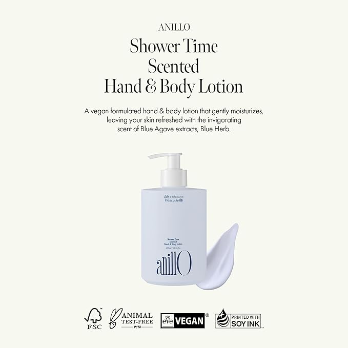 ANILLO Shower Time Scented Body Lotion – Vegan Hand & Body Lotion with Ceramide & Botanical Oils, Free from Paraben, Silicone, Sulfate, Blue Agave Scent, 15.22 fl.oz
