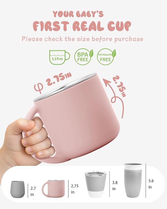 2-IN-1 Open Toddler Cups, Stainless Steel Baby Cup + Silicone Training Cup for Toddlers Kids Babys Drinking Water, No Plastic | No Soap Smell | Shock-Proof, 2-Pack Blush/Lilac