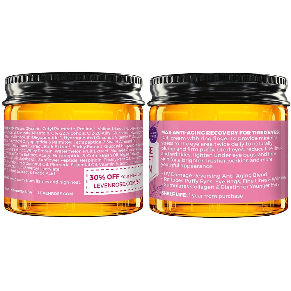 Leven Rose Lifting Coffee Eye Cream with Caffeine 1 oz - Natural Solution for Dark Circles and Puffiness - Firming Anti-Aging Under Eye Treatment