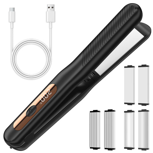 Hair Straightener 3 in 1,Cordless Rechargeable Flat Iron Detachable(with 3 Plates),Multi-Function Mini Hair Straightener Replaceable,5000mAh Travel Curling Iron,USB Rechargeable Hairdressing Tools