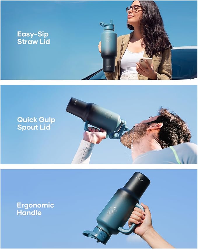 BUZIO 40 oz Tumbler with Handle and Straw, Stainless Steel Insulated Water Bottle Fits in Cup Holder with Straw & Spout Lid, Leak-Proof BPA-Free Travel Tumbler Keep Cold 48hrs &Hot 24hrs, Indigo Crush